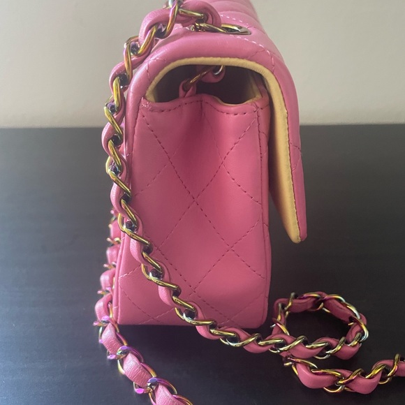 Chanel 21C Like New Pink Yellow Quilted Mini Flap Bag w Rainbow Hardware - Picture 11 of 16